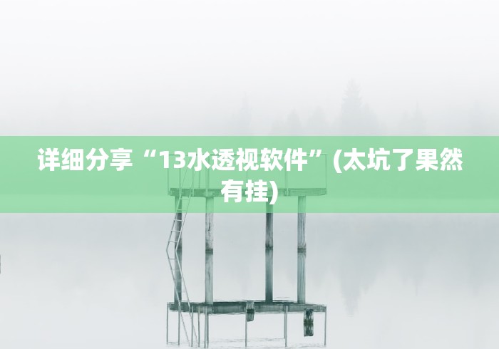 详细分享“13水透视软件	”(太坑了果然有挂)